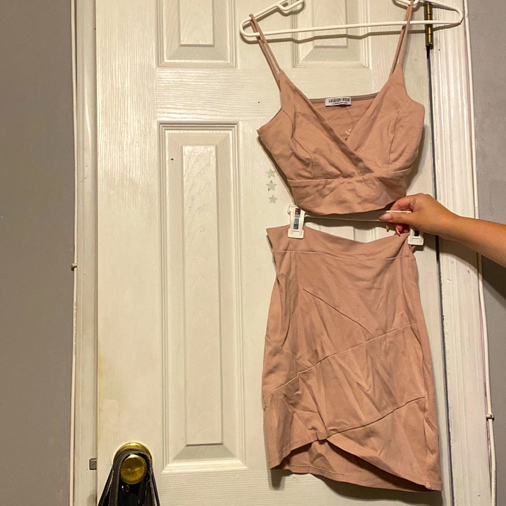 2 piece salmon outfit (crop tank and mini skirt)